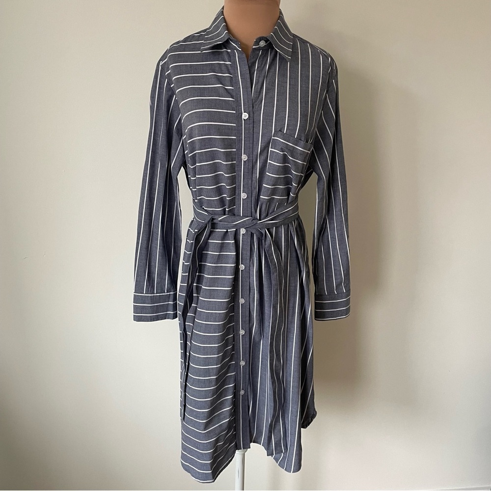 Finley Parker Gray Wide Opposite Stripe Stretch Cotton Poplin Shirt Dress EUC S